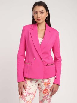 Guess - Women's Pink Viscose Solid Regular Fit Notched Lapel Blazer