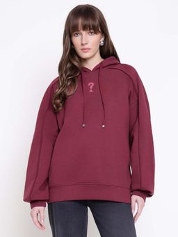 Guess - Women Triangle Burgundy Rose Embroidered Hoodie