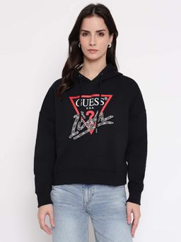 Guess - Women Icon Black Embellished Hoodie