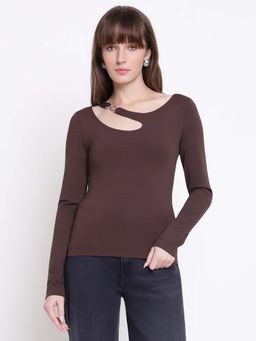 Guess - Women Eleanor Regal Brown Solid Asymmetrical Regular Fit Top