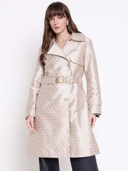 Guess - Women Diletta Belted Cream Irish Comb Jacquard Trench Coat with Belt