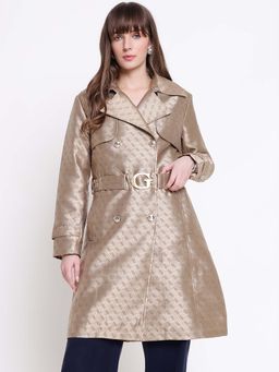 Guess - Women Diletta Belted Brown Travertine Jacquard Trench Coat with Belt