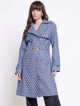 Guess - Women Diletta Belted Blue Jacquard Trench Coat with Belt