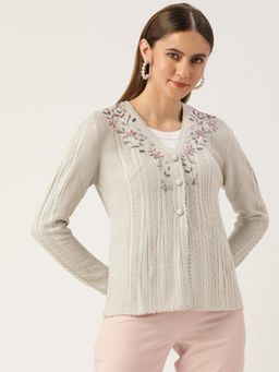 APSLEY - Ash Grey Embroidered Cardigan