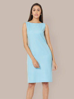 SALT Attire - Aquarius Blue Boat Neck Shaped Shift Dress