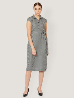 SALT Attire - Black Collar Sheath Dress with Belt (Set of 2)