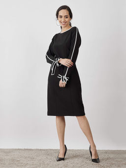 SALT Attire - Cookie Dough Black Tie-Up Cuff Dress
