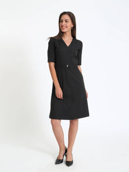 SALT Attire - Credible-Black V-Neck Fit and A Line Dress