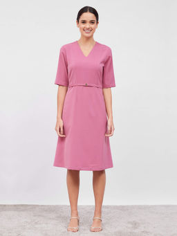 SALT Attire - Credible-Pink V-Neck Fit A-Line Dress