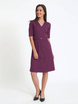SALT Attire - Credible-Purple V-Neck Fit A-Line Dress