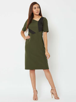 SALT Attire - Dignified Olive Color Block Dress