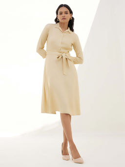 SALT Attire - Edith Beige Fit and Flared Shirt Dress (Set of 2)