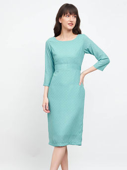 SALT Attire - Elsa Green Sheath Dress with Tuck Detail