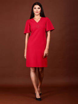 SALT Attire - Evelyn Red Casual Flutter Sleeve Shift Dress