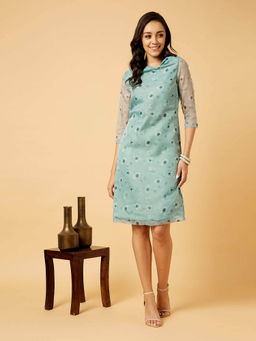 SALT Attire - Firoza Green Floral Bow Detail Dress