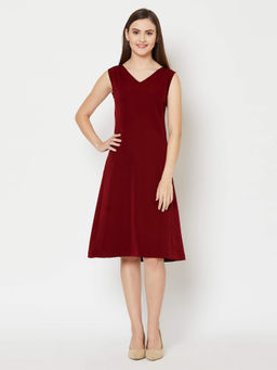SALT Attire - Groovy-Maroon Panelled Flare Dress