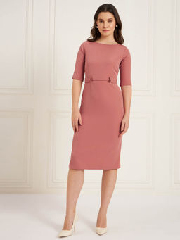 SALT Attire - Marvellous-Dark Peach Tab Detail Dress