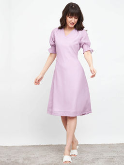 SALT Attire - Minnie Lavender Smock Sleeves Flared Dress