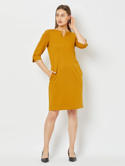SALT Attire - Tahoe Mustard Notched Cuff Shift Dress