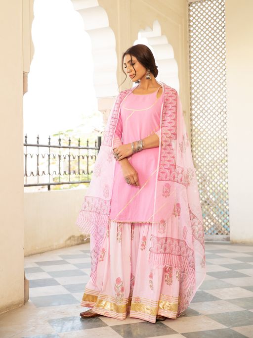 Maison Shefali Chaand Sharanya Gulabi Sharara (Set of 3)