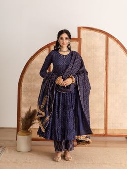 Maison Shefali - Neela Kurta Anarkali Pant And Dupatta (Set of 3)