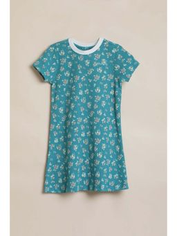 Allen Solly - Girls Turquoise Floral Printed Casual Dress
