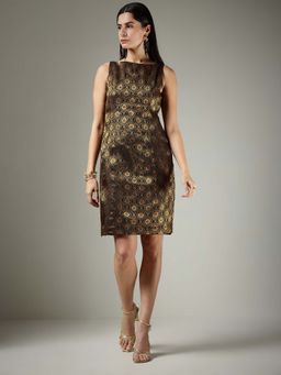 FableStreet - Brocade Shift Dress - Black
