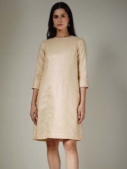 FableStreet - Brocade A-Line Dress - Beige
