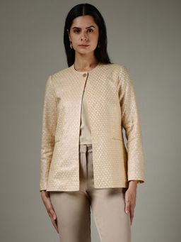 FableStreet - Round Neck Woven Jacket with Cami - Beige