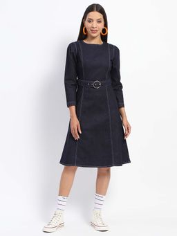 Madame - A-Line Denim Dress with Belt