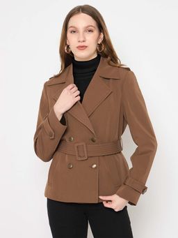 Madame - Double Breasted Buckle Belt Warm Brown Coat