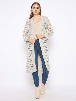 Madame - Lace Detailed Semi Sheer Light Grey Shrug For Women