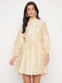 Madame - Schiffli Off White Viscose Blend Mini Dress