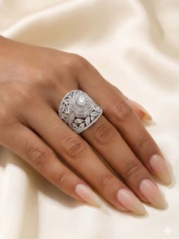 Adwitiya - White Queen's Crown Cubic Zirconia Silver Ring