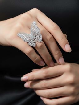 Adwitiya - White Classic Buttercup Butterfly Diamond Silver Ring