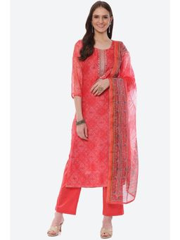 Biba - Pink Chanderi Unstitched Suit (Set of 3)