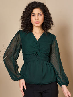 Kibo - Twist Detail Full Sleeve Green Top