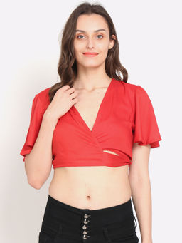 NOBARR - Women's Viscose Half Sleeve Solid Red Crop Top