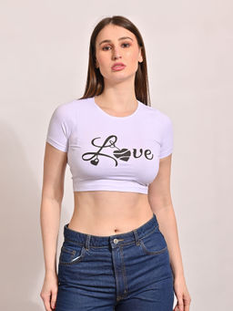 NOBARR - Women's Elastane Round Neck with Half Sleeve Lavender Crop Top