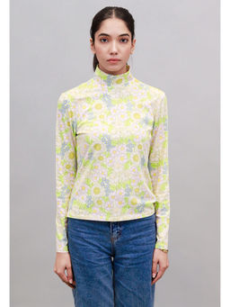 NOBARR - Women's Rayon Full Sleeve High Neck with Floral Print Multi-Color Top