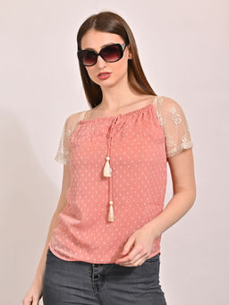 NOBARR - Women's Cotton Half Sleeve with Keyhole Neck Pink Top