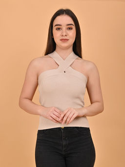 NOBARR - Women's Halter Neck Beige Top