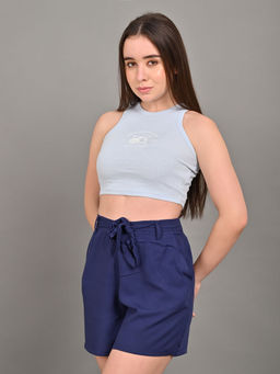 NOBARR - Light Blue Round Neck Crop Top for Women
