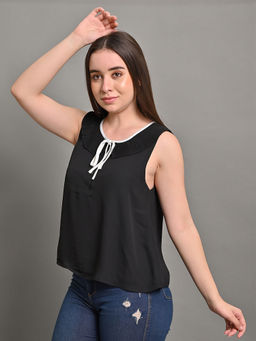 NOBARR - Women's Viscose Sleeveless Tie-Up Solid Black Summer Top