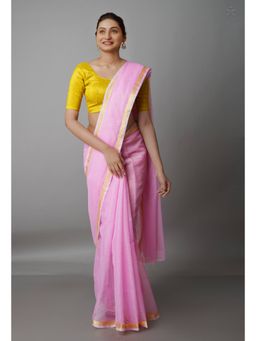 Unnati Silks - Pink Pure Plain Kota Cotton Saree with Unstitched Blouse