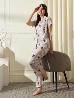 HOUSE OF COMFORT - Women Beige Printed Shirt with Pyjama