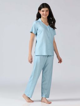 HOUSE OF COMFORT - Women Blue Printed Shirt with Pyjama