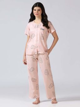 HOUSE OF COMFORT - Women Pink Printed Shirt with Pyjama