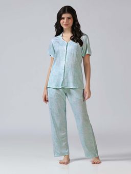 HOUSE OF COMFORT - Women Turquoise Printed Shirt with Pyjama