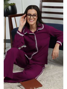 HOUSE OF COMFORT - Women Burgundy Printed Shirt with Pyjama